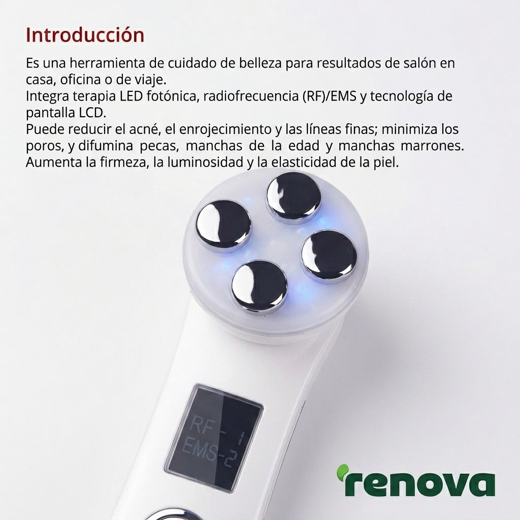 Dispositivo de Rejuvenecimiento Facial 5 en 1 – Terapia de Radiofrecuencia, EMS y Fototerapia LED