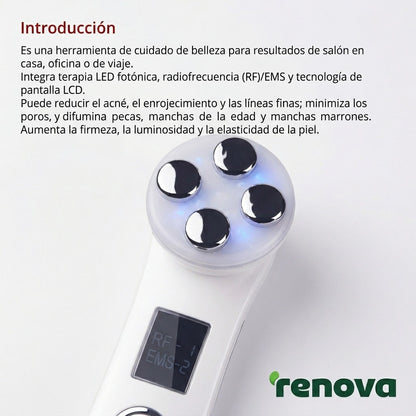 Dispositivo de Rejuvenecimiento Facial 5 en 1 – Terapia de Radiofrecuencia, EMS y Fototerapia LED